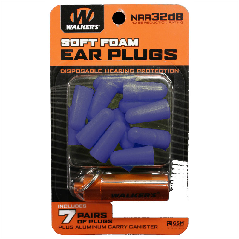 Walker's Blue Foam Ear Plugs with Aluminum Carry Canister - 7 Pair